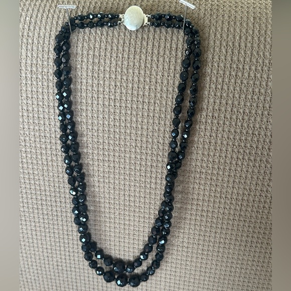 Vintage! 2 Austrian Black Crystal Double Strand Necklaces - Picture 3 of 9